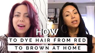 HOW TO DYE HAIR FROM RED TO BROWN AT HOME  ION Color Brilliance Review [upl. by Annauj277]