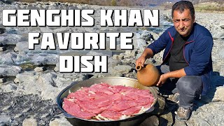 YOUVE NEVER SEEN SUCH A RECIPE GENGHIS KHAN FAVORITE DISH  MEAT COOKED IN STONES 🥩 [upl. by Carla]