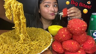 MASALA MAGGI AND CHEETOS CHEESE BALLS WITH CHEESE SAUCE 🍝 BIG BITES MUKBANG  FOOD EATING VIDEOS [upl. by Hulton571]