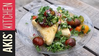 Greek Saganaki with Cherry Tomato Salsa  Akis Petretzikis [upl. by Ettelocin]