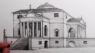 How to Draw Buildings in 1Point Perspective The Villa Rotonda Narrated [upl. by Pontone878]