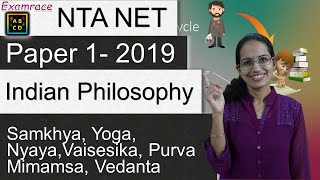 Indian Philosophy Samkhya Yoga Nyaya Vaisesika Purva Mimamsa Vedanta NET Paper 1 2019 [upl. by Neeruam]