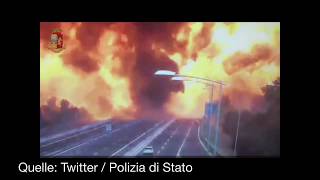 Tanklaster Explosion in Bologna auf der Autobahn [upl. by Oicinoid]