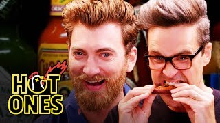 Rhett amp Link Hiccup Uncontrollably While Eating Spicy Wings  Hot Ones [upl. by Prescott520]