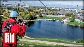 Olympiapark München  Auf der Seilbahn in die Tiefe  Flying Fox [upl. by Anomahs]