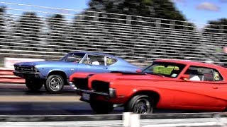 428 Cobra Jet Cougar Eliminator vs Chevelle SS396  14 mile Drag Race Video  Road Test TV ® [upl. by Enifesoj]