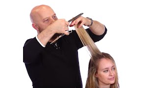 Medium Length Layers Haircut Makeover Tutorial  TheSalonGuy [upl. by Analra]