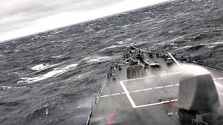 Navy Destroyer USS John S McCain Pierce Through Rough Seas – View From Ships Bridge 2014 [upl. by Mazurek308]