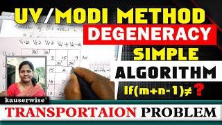 Degeneracy in Transportation Problem  UV Method  Modi Method  Operations research  by kauserwise [upl. by Anayk478]