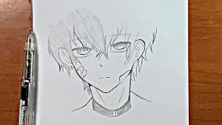 easy anime drawing  how to draw anime boy stepbystep easy [upl. by Nauqes]